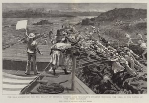 A Expedição do Nilo para o Socorro do General Gordon, o navio de Lord Wolseley contornando a curva nas corredeiras da primeira catarata